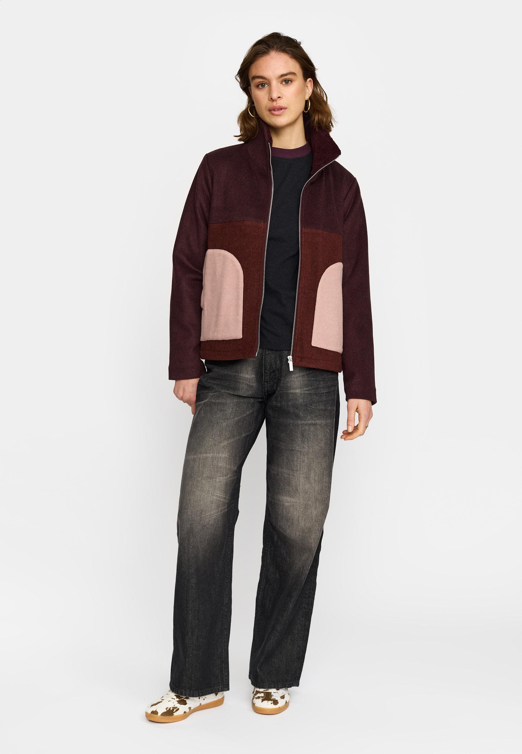 Selfhood Block Jacket Burgundy Damen Wollmix Jacke braun